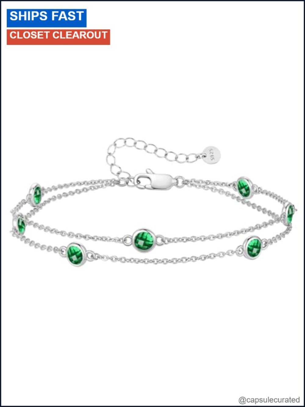 Double Layer Birthstone Bracelet 925 Sterling Silver Adjustable Gift